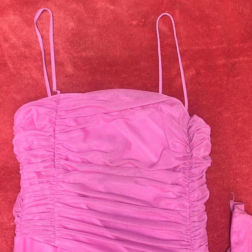 Pink Ruched Spaghetti Strap Dress
